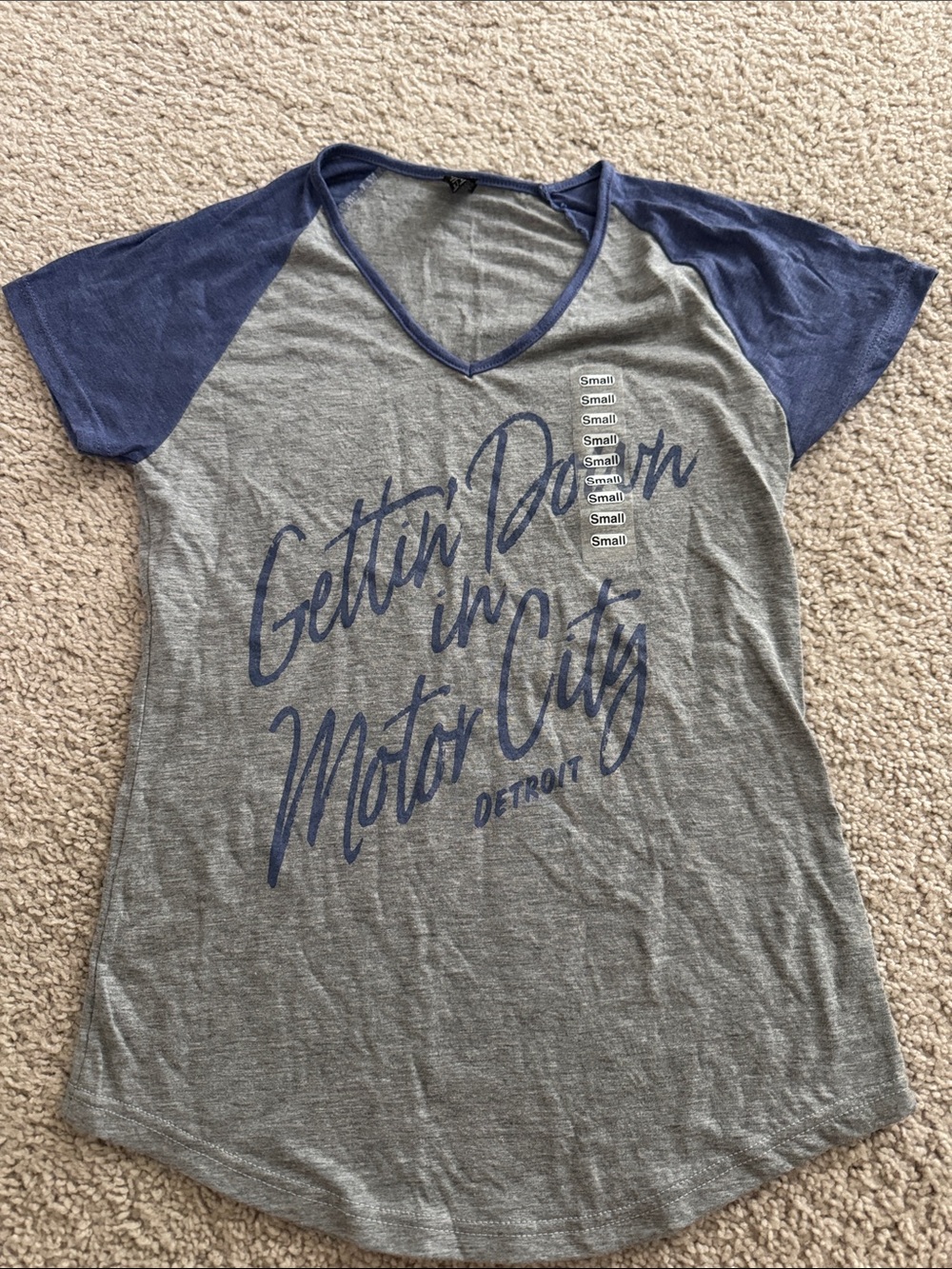Gettin' Down in Motor City Detroit Graphic Raglan Tee - Gray & Blue